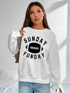 Women Basic Casual Pullover Spring Autumn Long Sleeve American Football Printed Round Neck - Otaj Gifts