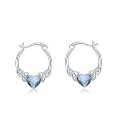 925 Sterling Silver Austrian Crystal Irish Celtic Love Heart Hoop Earrings - Otaj Gifts