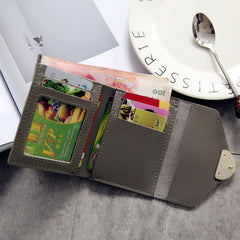 Ring British Retro Lychee Pattern Women's Solid Color Tri-fold Wallet - Otaj Gifts