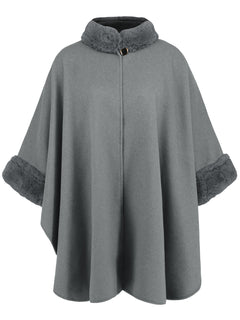 Fashionable Fur Collar Mid-length Coat Cape - Otaj Gifts