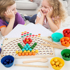 Wooden Peg Board Beads Game Educational Rainbow Clip Beads Puzzle Sorting Toys for Toddlers Preschoolers - Otaj Gifts