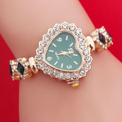 Fashion Diamond-embedded Love Heart-shaped Bracelet Watch Suit - Otaj Gifts