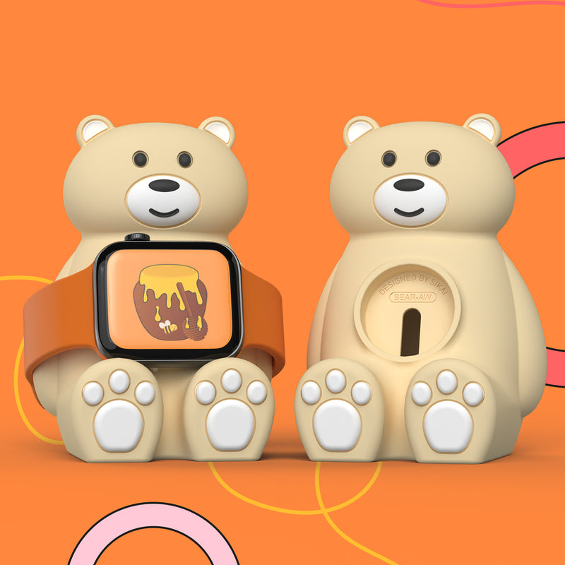 Cute Bear IWatch Charger Stand Compatible With IWatch Series 9-1 45mm,44mm,42mm,41mm,40mm, 38mm For IWatch Charger Cute Soft Silicone,Supports Nightstand Mode,Home Office Use - Otaj Gifts
