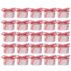 25 Set Hexagonal Candy Boxes Chocolate Cookies Boxes for Wedding Party Supplies(Pink Rose Pink Ribbon ) - Otaj Gifts