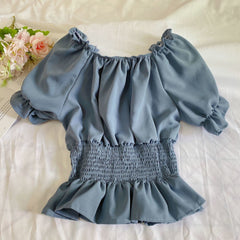 Women's Chiffon Shirt Off-shoulder Shoulder-baring Spring And Autumn Korean Style Waist-controlled Top - Otaj Gifts