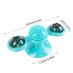 New Windmill Cat Toys Cute Rotating Interactive Cat Toy - Indoor Windmill Cat Toy With Suction Cup Catnip & Jagged Teeth Middle Ball, Smart Kitten Rotating Spinner Exercise Toy, Toothbrush & Massager - Otaj Gifts