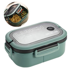 1200ml Bento Lunch Box Double Layer Insulation Lunch Box Container with Fork Spoon for Students Office Workers Green - Otaj Gifts