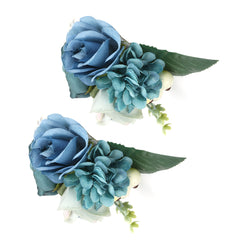 2Pcs/Bag Bridesmaid Wrist Flower Artificial Hand Flower for Wedding Anniversary Cocktail PartyCyan Blue - Otaj Gifts