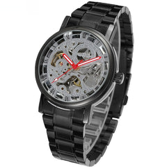 Winner Round Hollow Transparent Mechanical Steel Strap Watch - Otaj Gifts