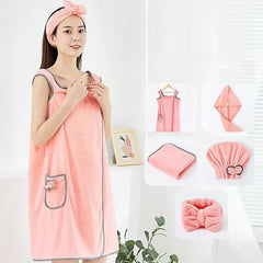 5Pcs Bath Towel Wrap Set Hair Drying Cap Headband Princess Hat Strong Water Absorption Wearable Bath Dress - Otaj Gifts