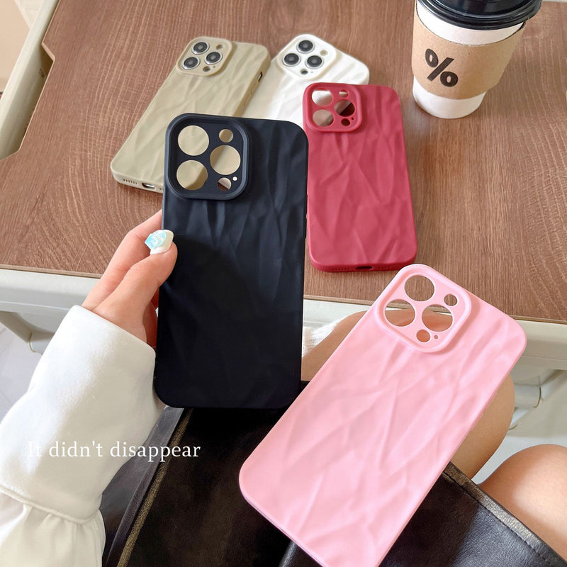 Simple Solid Color Pleated Pattern Phone Case Frosted Protective Cover - Otaj Gifts