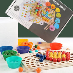 Wooden Peg Board Beads Game Educational Rainbow Clip Beads Puzzle Sorting Toys for Toddlers Preschoolers - Otaj Gifts