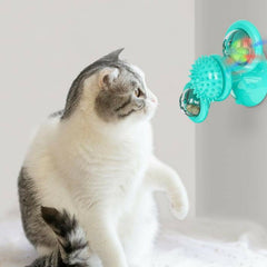 New Windmill Cat Toys Cute Rotating Interactive Cat Toy - Indoor Windmill Cat Toy With Suction Cup Catnip & Jagged Teeth Middle Ball, Smart Kitten Rotating Spinner Exercise Toy, Toothbrush & Massager - Otaj Gifts