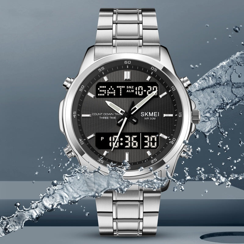 Multifunctional Men's Steel Strap Watch Double Display Sports - Otaj Gifts