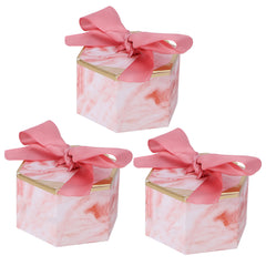 25 Set Hexagonal Candy Boxes Chocolate Cookies Boxes for Wedding Party Supplies(Pink Rose Pink Ribbon ) - Otaj Gifts