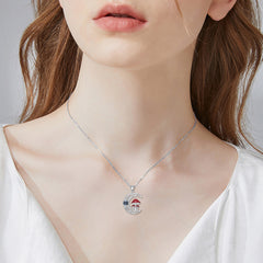 100 languages I Love You Projection Stone Mushroom Moon Necklace Sterling Silver - Otaj Gifts