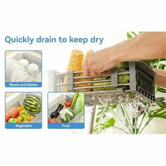 Adjustable Immersion Sink Dish Drying Rack With Stainless Steel Drain Basket - Portable And Retractable Space-Saving Fruit And Vegetable Solution - Otaj Gifts