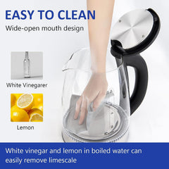 Electric Kettle Water Boiler, 1.8L Electric Tea Kettle, Wide Opening Hot Water Boiler With LED Light, Auto Shut-Off & Boil Dry Protection, Glass Black - Otaj Gifts