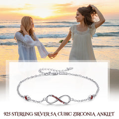 Sterling Silver Endless Love Symbol Anklet Charm Adjustable Chain Anklets For Women - Otaj Gifts