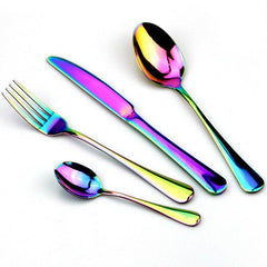 24 Pcs Deluxe Stainless Steel Knife Fork Spoon Teaspoon Kitchen Cutlery Set - Otaj Gifts