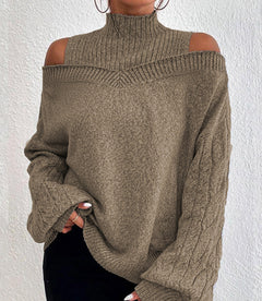 European And American Off-the-shoulder Sweater Women's Pullover Half Turtleneck Autumn And Winter New Lantern Sleeve Sweater - Otaj Gifts