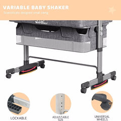3-in-1 Bedside Crib With Mosquito Net, Large Storage Bag, Comfortable Mattress With Lockable Wheels, Grey - Otaj Gifts