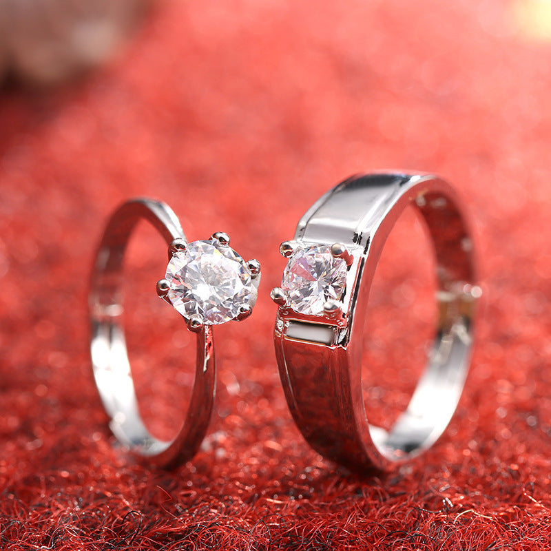 Diamond Ring Simulation Women's Ring Moissanite Couple Couple Rings SATINE Six-claw - Otaj Gifts