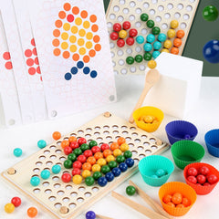 Wooden Peg Board Beads Game Educational Rainbow Clip Beads Puzzle Sorting Toys for Toddlers Preschoolers - Otaj Gifts