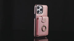 Suitable for iPhone 12/13/14/15/16 series crossbody card holder Faux Leather mobile phone case black/brown/red/rosy Golden 16promax mobile phone case 14promax15promax with card bag and long chain